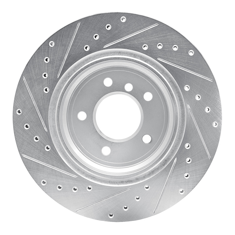 BMW 750IL Brake Rotor (1) - Rear Right - R1 Concepts - Drilled & Slotted - Silver - `95-`03
